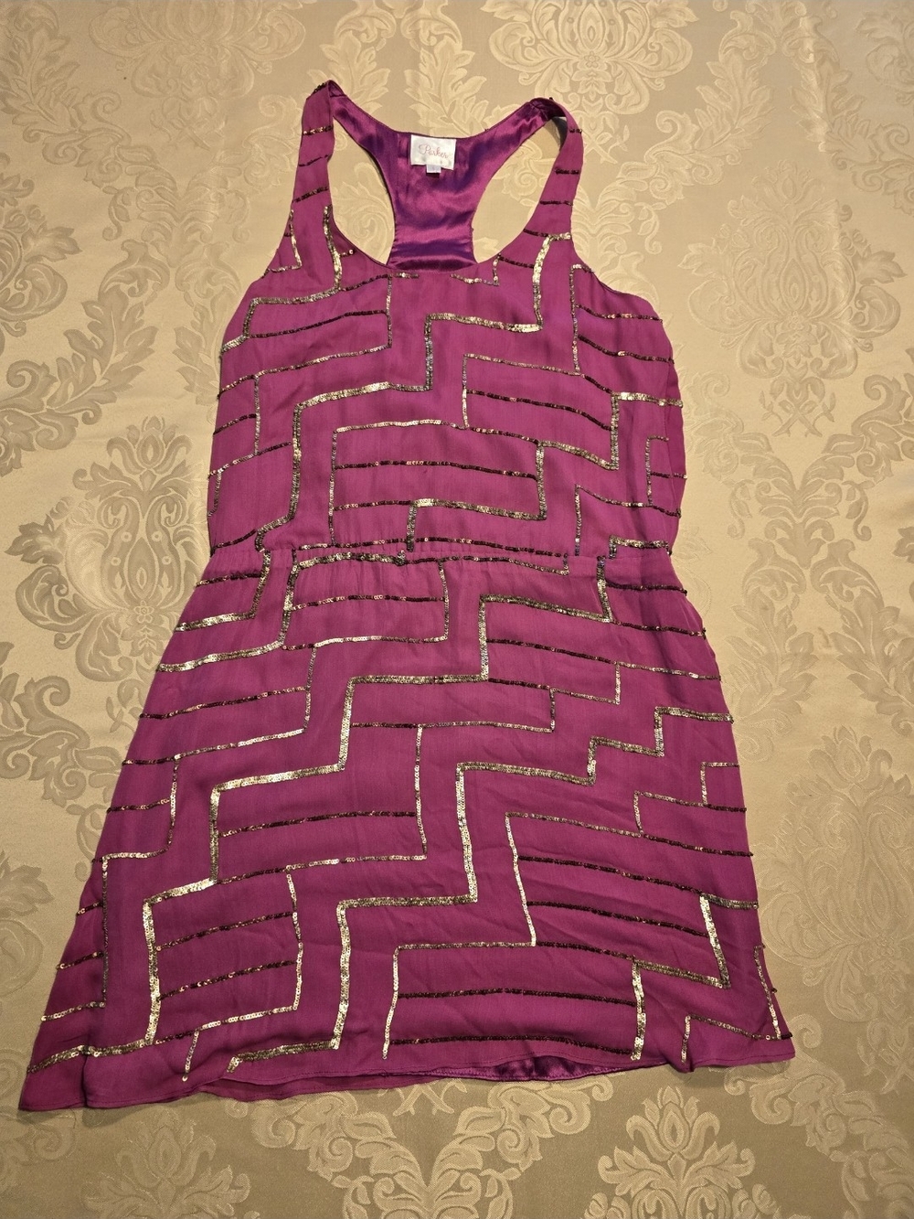 Parker Silk Sequin Racerback Mini — Magenta & Metallic Silver ✨